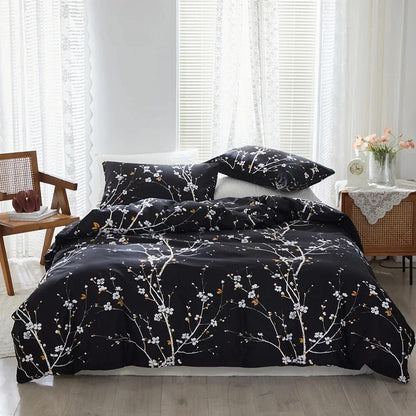 Decobites Plum Blossom Double Duvet Set: Soft Skin-Friendly Quilt Cover & Pillowcase