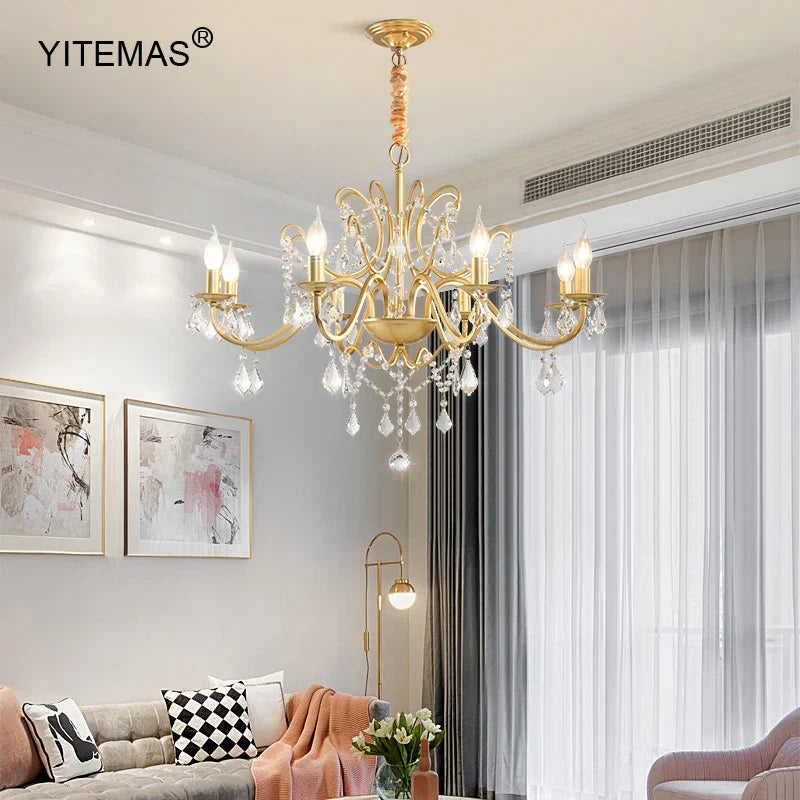 Lámpara de araña de cristal dorado Decorbites™ con pantalla para sala de estar, dormitorio y cocina elegantes