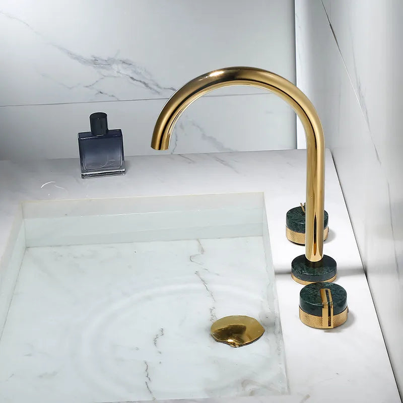 Grifo de baño de latón dorado y mármol de montaje amplio Decorbites™ para lavabo de 8 pulgadas