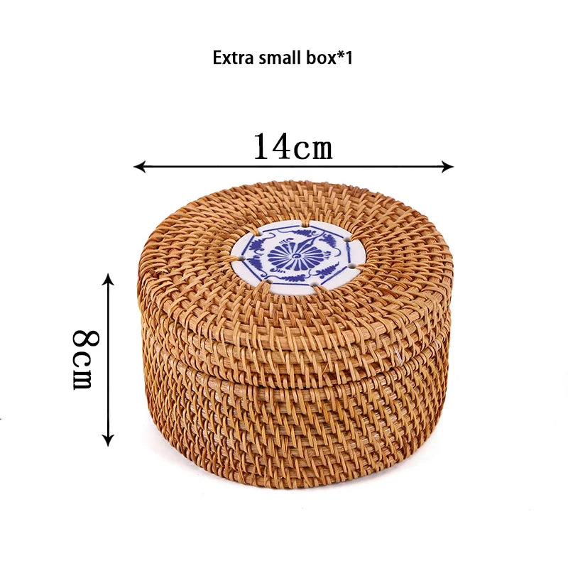 DecorBites™ Handwoven Rattan Storage Box with Lid - Kitchen Organizer & Decorative Basket