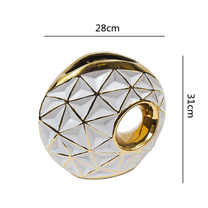 DecorBites™ Golden Ceramic Vase for Wedding and Home Decor