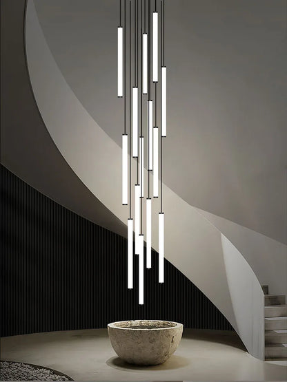 DecorBites™ Loft Black Chandelier: Acrylic Villa Ceiling Lamp for Living Room & Staircase