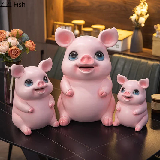 DecorBites™ Cartoon Pig Child Savings Jar Piggy Bank Desk Decoration Resin Sculpture