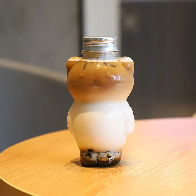 DecorBites™ Cute Cat Beverage Bottle for Milk Tea Coffee Juice Portable Drinking Cup