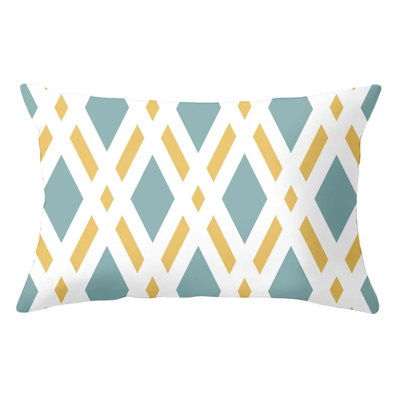 Funda de almohada rectangular curva con rayas geométricas DecorBites™ - Cojines decorativos para sofá en amarillo y azul