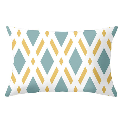 Funda de almohada rectangular curva con rayas geométricas DecorBites™ - Cojines decorativos para sofá en amarillo y azul