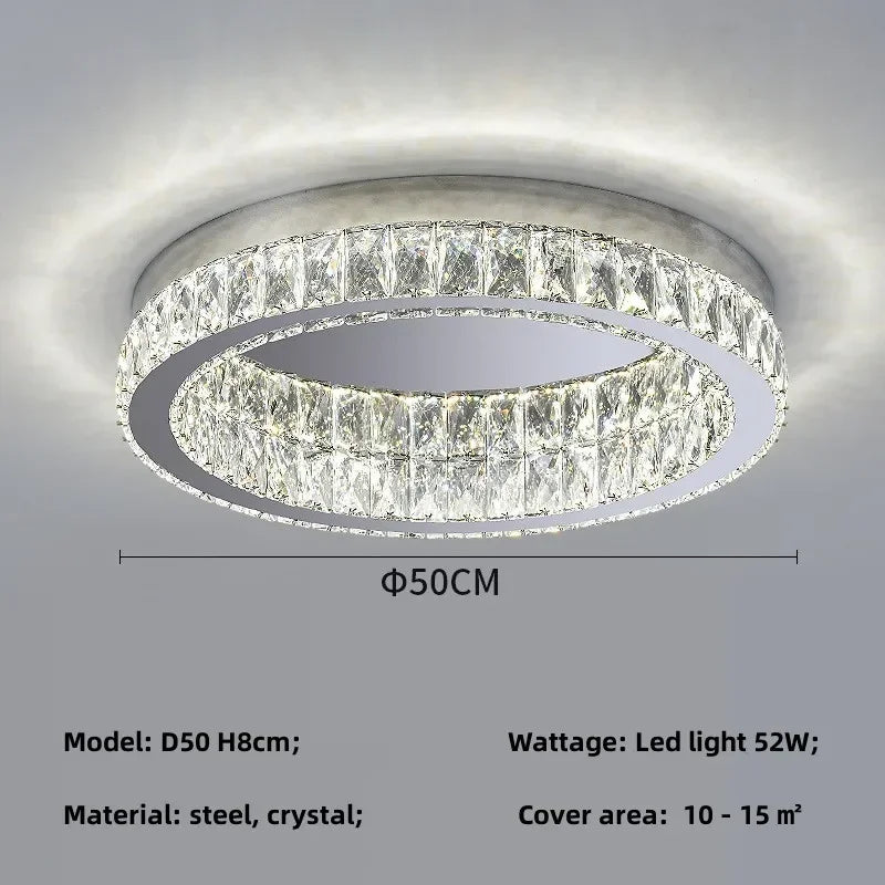 DecorBites™ Crystal LED Ceiling Light Chrome Steel Chandelier - Dimmable Round Lamp