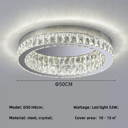 DecorBites™ Crystal LED Ceiling Light Chrome Steel Chandelier - Dimmable Round Lamp