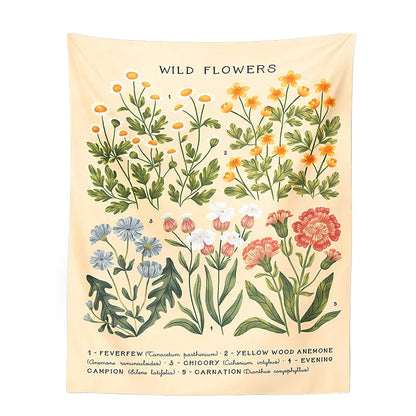 Decobites Botanical Wildflower Reference Chart Tapestry Wall Hanging - Bohemian Home Decor