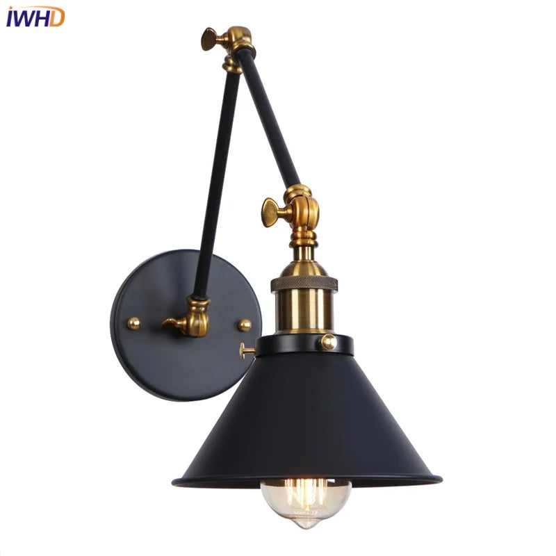 Decorbites™ Industrielles Loft-LED-Wandleuchte Schwarz Vintage Schwingarm-Spiegel-Licht