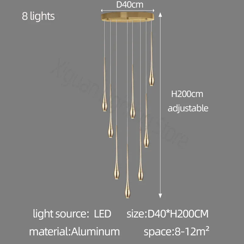 Decorbites™ Candelabro de LED Dorado para Salón de Villa Dúplex y Escalera