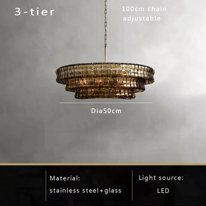 DecorBites™ Brown Glass Pendant Lights for Dining Table Chandelier, Oval Clear Round Suspension Lamp