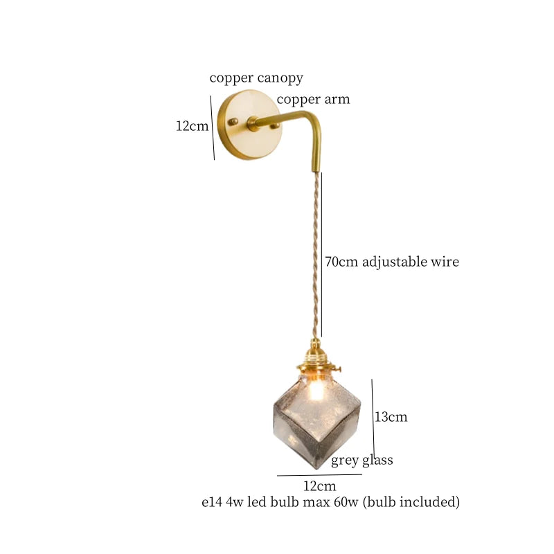 DecorBites™ Grey Glass LED Wall Lamp Bedroom Living Room Loft Modern Copper Wandlamp