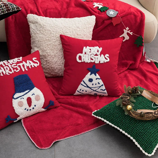 DecorBites™ Cartoon Christmas Pillow Covers: Festive Decor for Sofa - Embroidered Design