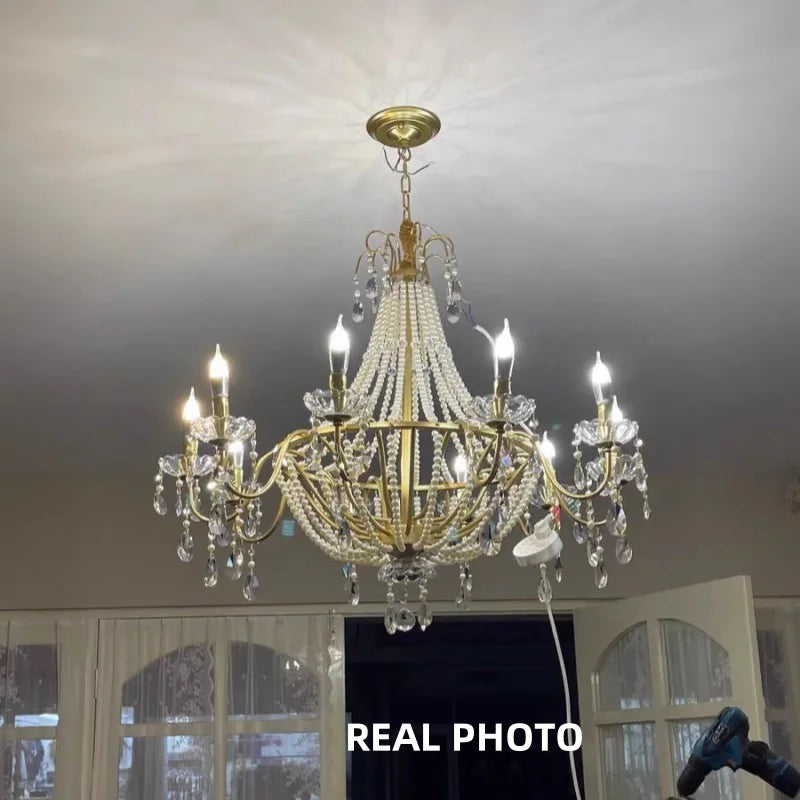 Decorbites™ Lámpara de Araña de Perlas de Cristal Dorado Luces LED de Colgante Decoración de Lujo para Sala de Estar