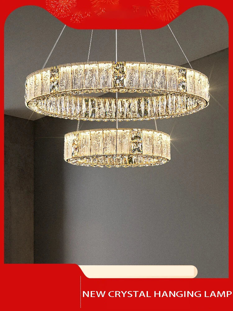 DecorBites™ Crystal Glass Chandelier: Big Round Luxury LED Ceiling Hanging Lamps for Home Decor.