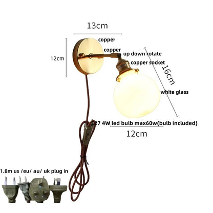 DecorBites™ Glass Rotate Copper LED Wall Sconce - Modern Nordic Bedroom Study Lamp