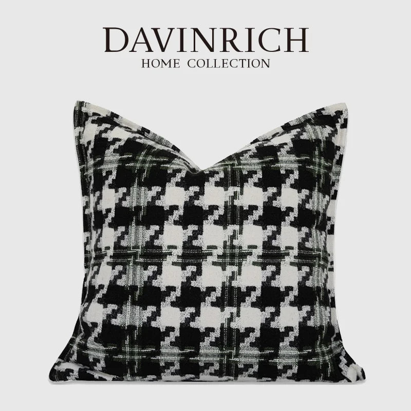 DecorBites™ Houndstooth Square Cushion Cover - Black White Green Luxury Contemporary Pillow Case