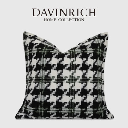 DecorBites™ Houndstooth Square Cushion Cover - Black White Green Luxury Contemporary Pillow Case