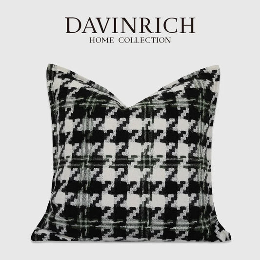 DecorBites™ Houndstooth Square Cushion Cover - Black White Green Luxury Contemporary Pillow Case