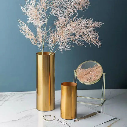 DecorBites™ Gold Plated Cylinder Vase Desk Decor - Minimalist Modern Home Decor & Flower Arrangement