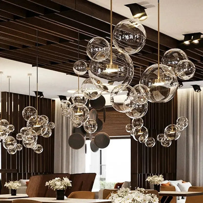 DecorBites™ Bubble Ball Pendant Light: Golden Iron Glass Lamp for Kitchen Island, LED Fixtures
