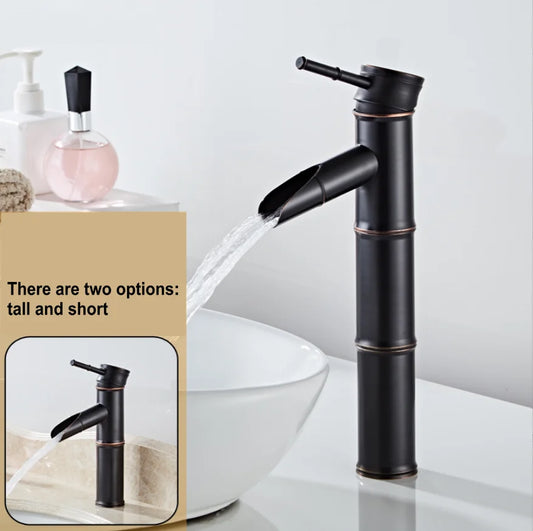 DecorBites™ Black Bamboo Vintage Bathroom Faucet : Hot Cold Mixer Tap Wash Basin Sink