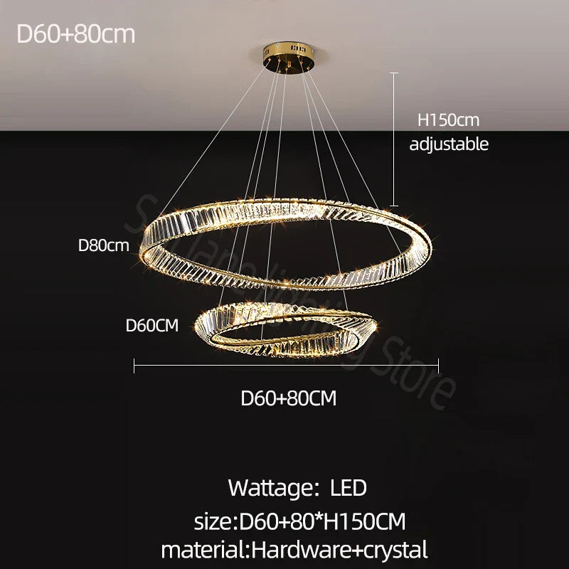 DecorBites™ Crystal Chandelier: Modern Circular LED Lighting for Luxurious Living Room, Bedroom, Dining Room
