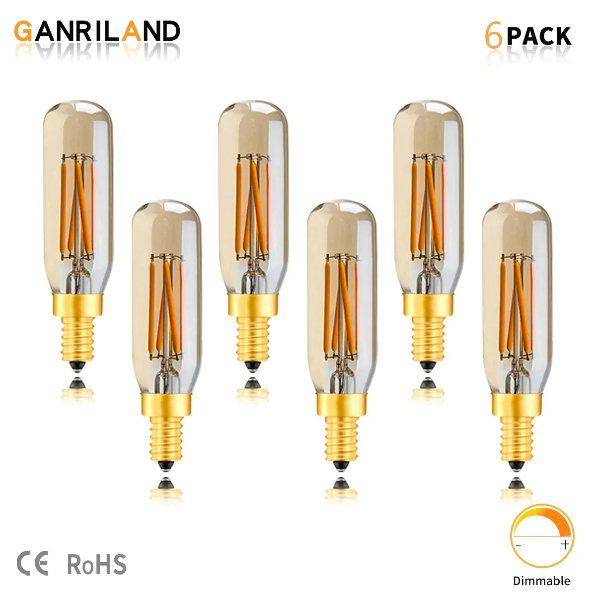 DecorBites™ Gold Tint Tubular LED Bulb E12 E14 Candelabra Dimmable 4W T25 T6