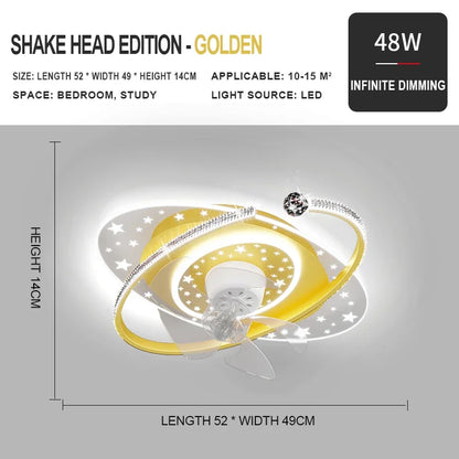 Ventilador de techo con luz DecorBites™ con rotación de 360°: silencioso y elegante para la decoración del hogar.