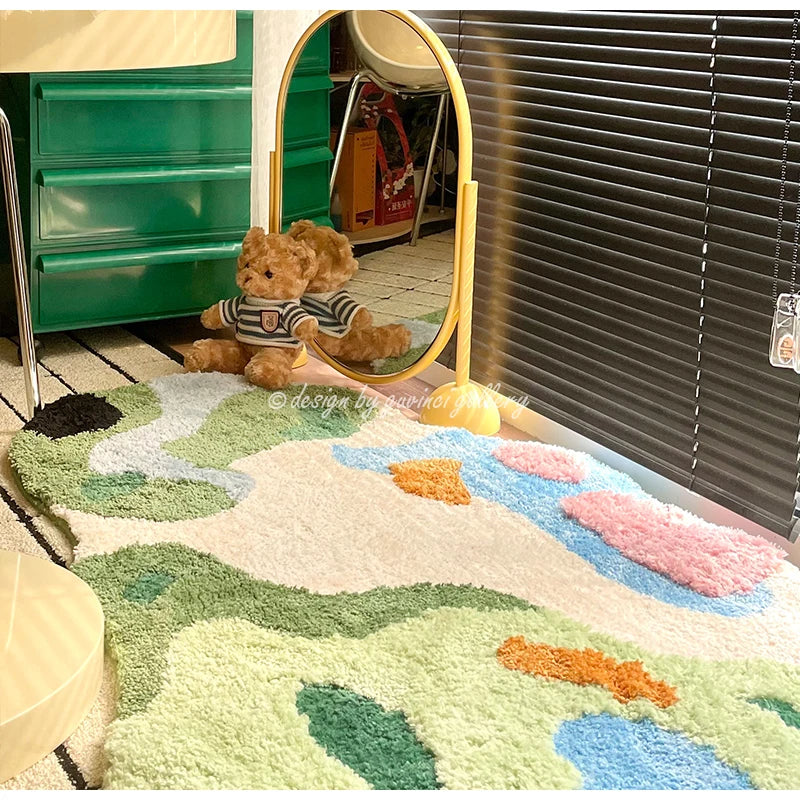 Alfombra DecorBites™ Luxe 3D de musgo tejida a mano - Alfombra irregular para habitación infantil