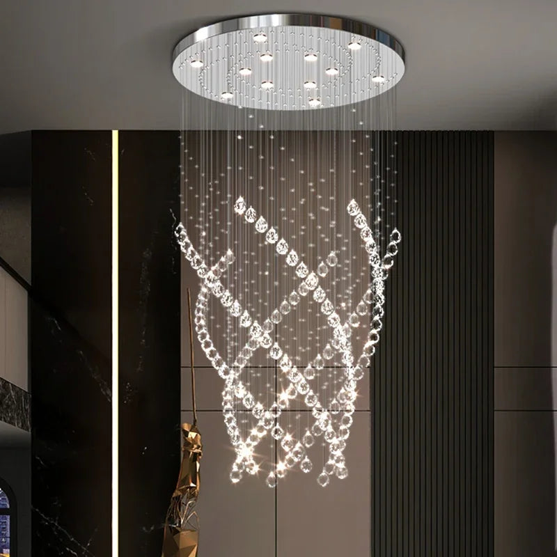 DecorBites™ Crystal Chandelier for High Ceilings Living Room - Modern Luxury Spiral Stair Pendant Lamp