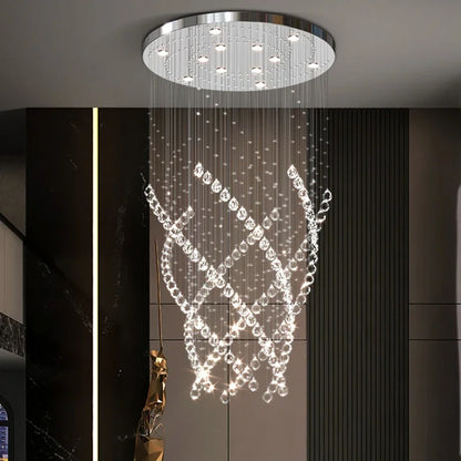 DecorBites™ Crystal Chandelier for High Ceilings Living Room - Modern Luxury Spiral Stair Pendant Lamp