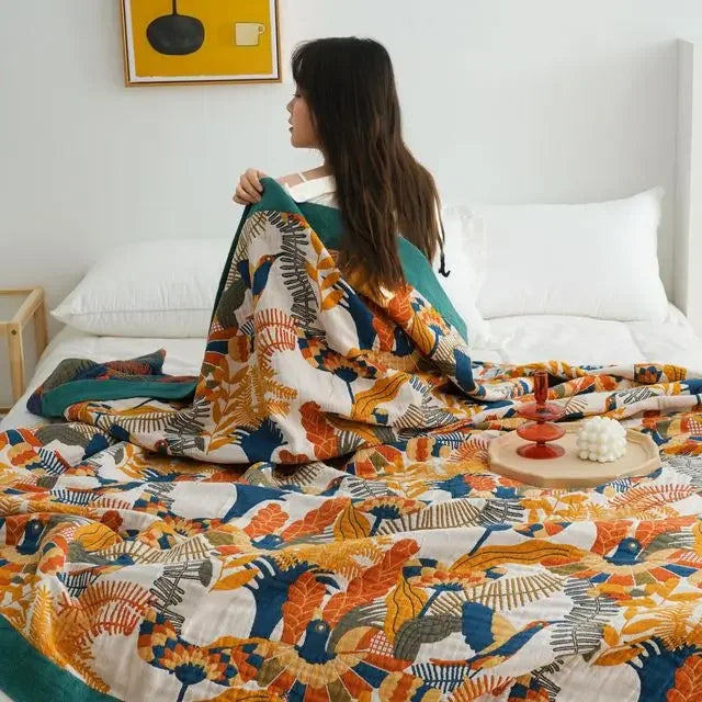 Cotton Gauze Flower Throw