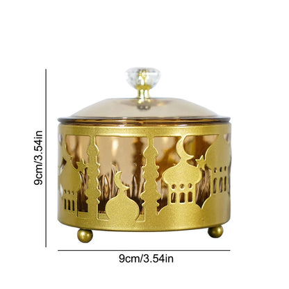 DecorBites™ Eid Mubarak Metal Fruit Snack Tray: Castle Tea Tray with Lid