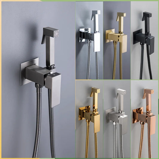 DecorBites™ Bidet Faucet Shower Mixer: Cold Hot Water Tap, Brass, Square Sprayer Head