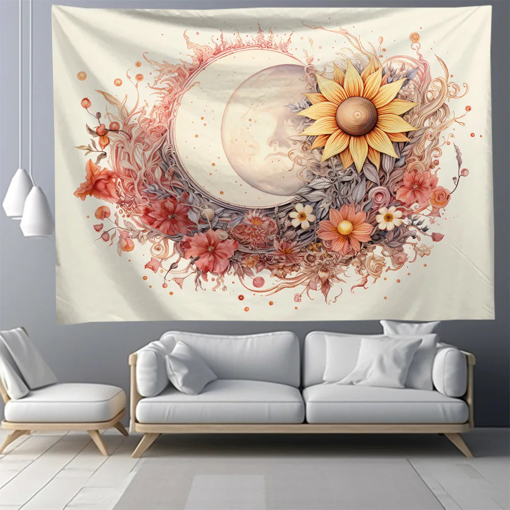 Decobites Nordic Sun Series Background Cloth: Sun and Moon Print Boho Tapestries