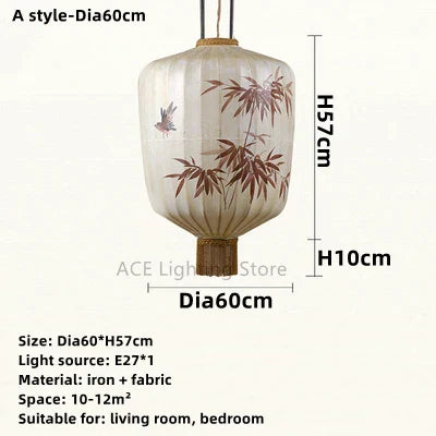 DecorBites™ Bamboo Leaf Pattern Lantern Pendent Lamp - Hand-painted Japanese Style Room Decor