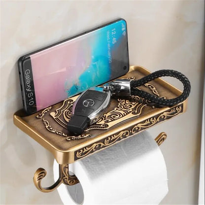DecorBites™ Antique Black Toilet Paper Holder with Phone Shelf