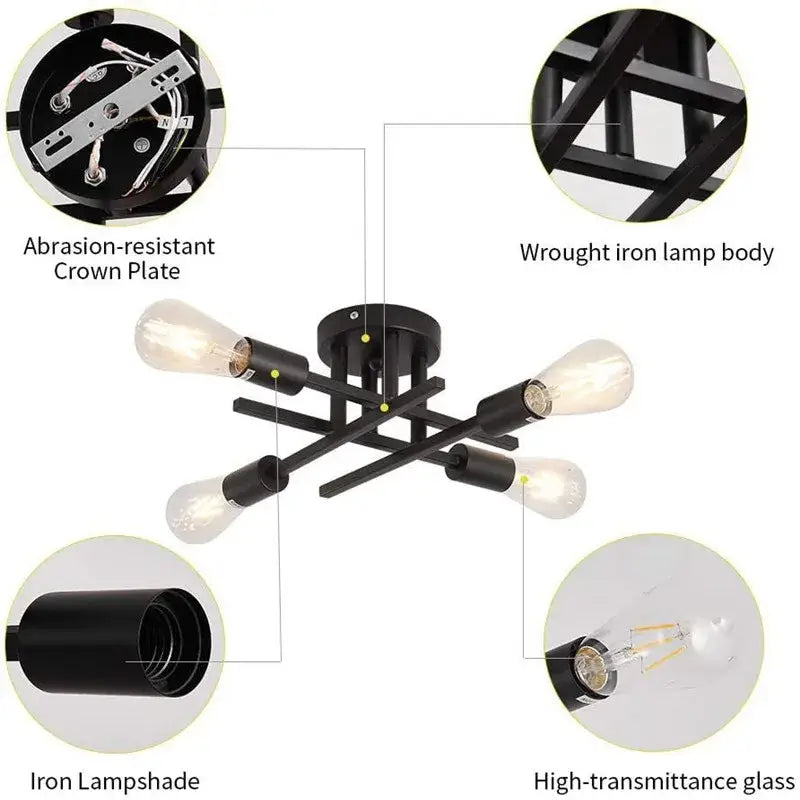 DecorBites™ Modern Black Sputnik Chandelier Flush Mount
