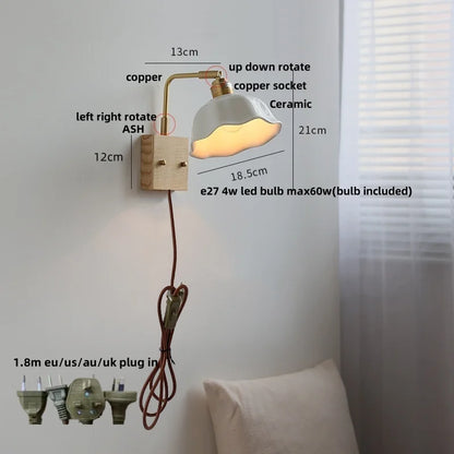 DecorBites™ Ash Wood LED Wall Light Fixture with Pull Chain Switch, Modern Nordic Design