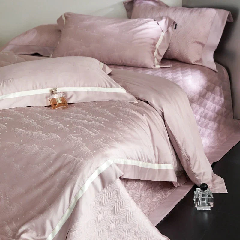 Conjunto de Ropa de Cama Jacquard de Algodón Egipcio Luxe™ Decorbites: Edredón, Cubrecama, Sábana, Fundas de Almohada