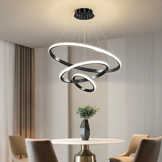 DecorBites™ Luminous Circle Pendant Chandelier - Modern LED Lighting Fixture, 4 Colors