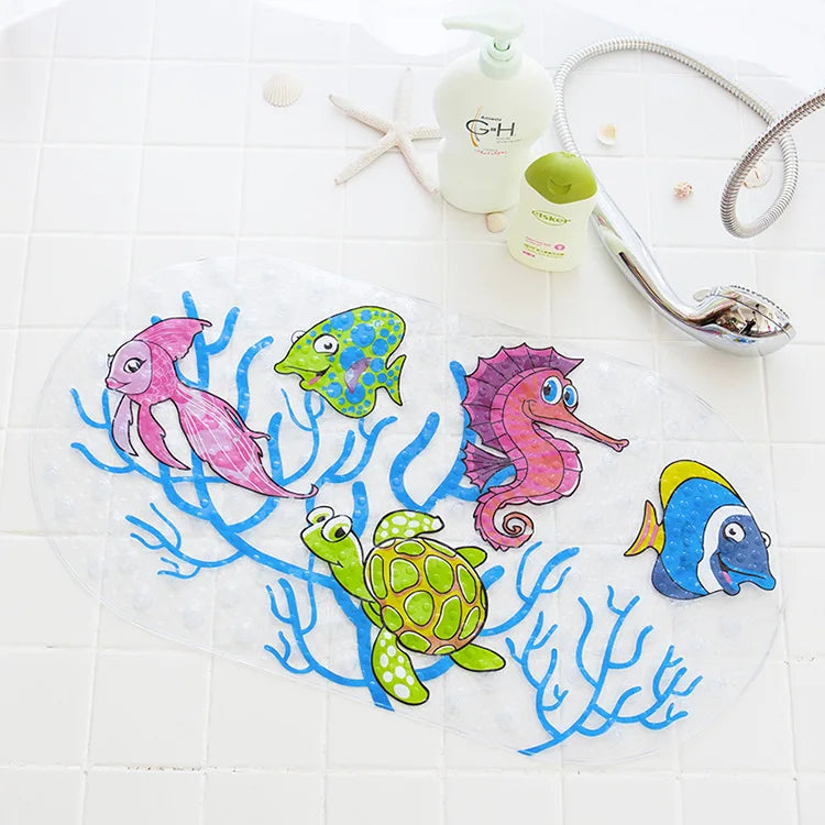 Decobites Cartoon Non-Slip Bathroom Mat with Suction Cup for Child Bathtub Eco-Friendly