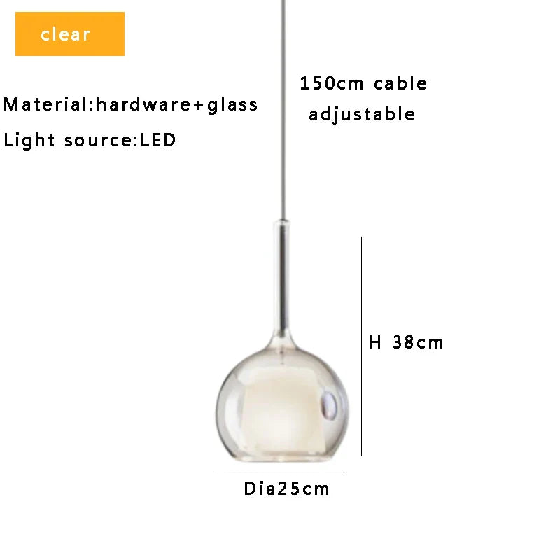 DecorBites™ Glass Ball Pendant Lights: Italian Designer Hanging Lamp for Dining Room, Kitchen Island