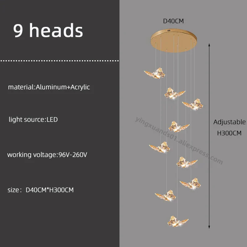 DecorBites™ Butterfly Chandelier Staircase Suspended Loft Pendant Light for Living Room & Hallway