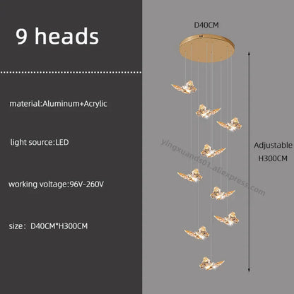 DecorBites™ Butterfly Chandelier Staircase Suspended Loft Pendant Light for Living Room & Hallway