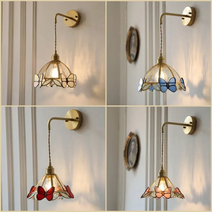 مصباح حائط زجاجي على شكل فراشة LED من DecorBites™ مع مفتاح سلسلة سحب