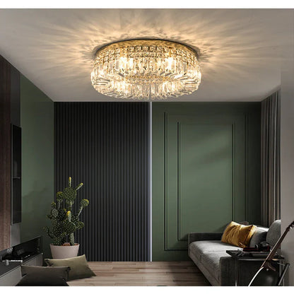 DecorBites™ Golden LED Crystal Round Ceiling Lamp
