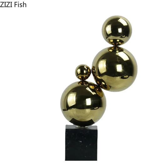 DecorBites™ Golden Balls Geometric Metal Sculpture Room Desk Decoration Ornaments